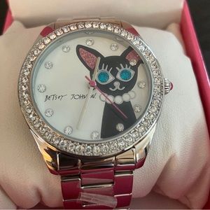 Silver Betsy Johnson Black cat Watch,strap not altered, no box, gently used